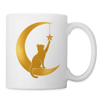 Goldener Halbmond mit einer Katze - Tasse - Weiß - Rechts