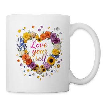 Love Your Self Blütenherz Design - Tasse - Weiß - Rechts
