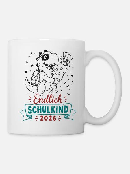 Endlich Schulkind 2026 Dino Feier - Tasse - Weiß