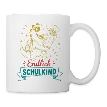 Endlich Schulkind Dino mit Blume - Tasse - Weiß - Rechts