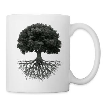 Lebensbaum mit Wurzeln – Schwarzweiß - Tasse - Weiß - Rechts