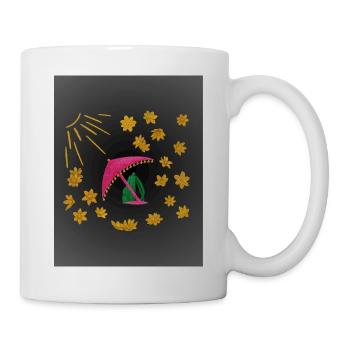Goldene Blüten unter pinkem Strandschirm  - Tasse - Weiß - Rechts