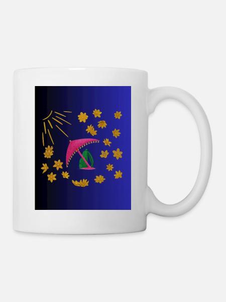 Golden flower parasol in midnight blue - Mug - white