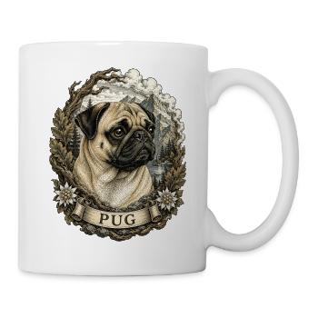 Mops im Vintage Stil mit Berglandschaft - Tasse - Weiß - Rechts