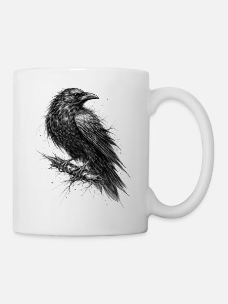 Raben-Skizze Gotische Grafik - Tasse - Weiß