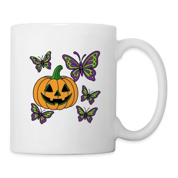 Halloween pumpkins and purple butterflies - Mug - white - Right