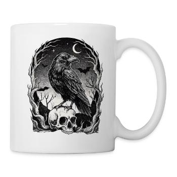 Raven over skull in the moonlight - Mug - white - Right