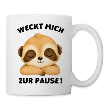 Klassentier Erdmännchen "Weckt mich zur Pause!" - Tasse - Weiß - Rechts