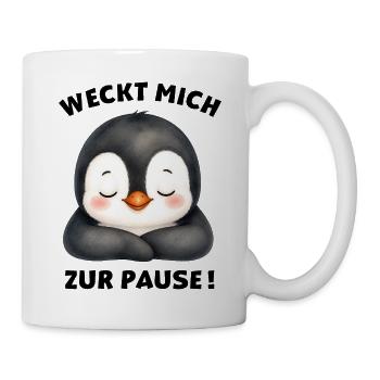 Klassentier Pinguin "Weckt mich zur Pause!" - Tasse - Weiß - Rechts