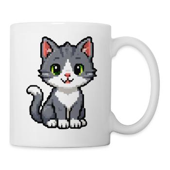 Pixelkätzchen Grau Katze - Tasse - Weiß - Rechts