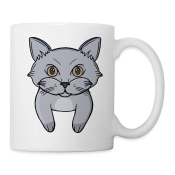 Cute Grey Cat Face Peeking Kitten Portrait - Mug - white - Right