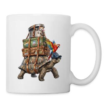Tortue voyageant avec chat et perroquet - Mug blanc - blanc - Droite