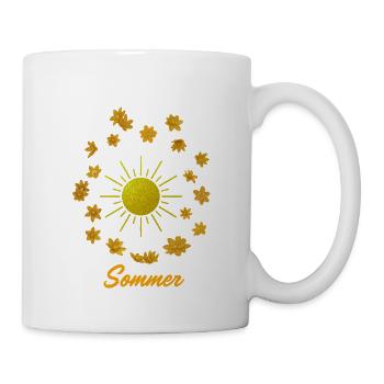 Goldener Sonnenschein mit Blüten - Tasse - Weiß - Rechts