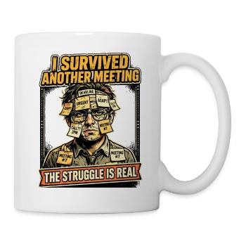 La réunion survit au stress du bureau Humour - Mug blanc - blanc - Droite