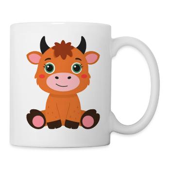 Petite vache Highland Sitting – Style mignon et duveteux - Mug blanc - blanc - Droite