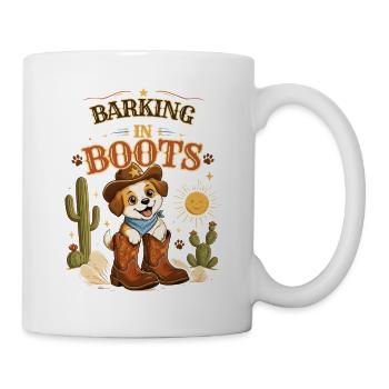 Bellender Hund im Cowboy-Stiefel - Tasse - Weiß - Rechts