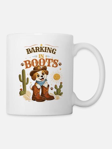 Bellender Hund im Cowboy-Stiefel - Tasse - Weiß
