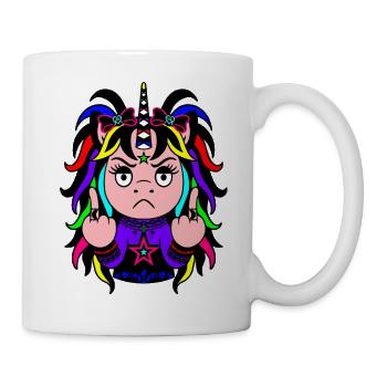 Rainbow Riot: Knalliges EinZORN mit Mittelfinger.  - Tasse - Weiß - Rechts