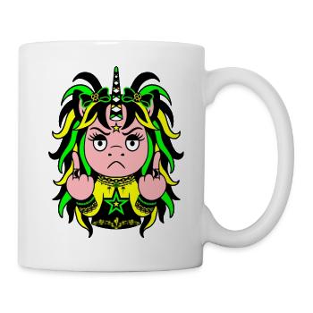 Toxic Waste: Gelbgrünes EinZORN mit Mittelfinger - Tasse - Weiß - Rechts