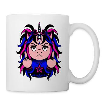 Indi-Go-F-U: Blau-Pinkes EinZORN mit Mittelfinger - Tasse - Weiß - Rechts