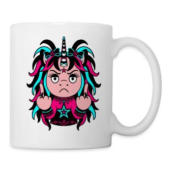 Mane-iac: Pink-Blaues EinZORN mit Mittelfinger - Tasse - Weiß - Rechts