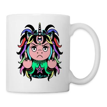 Colour-Chaos: Buntes EinZORN mit Mittelfinger - Tasse - Weiß - Rechts