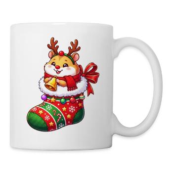 Rentierkatze im Weihnachtsstrumpf - Tasse - Weiß - Rechts