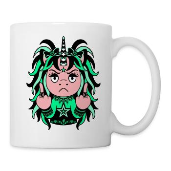 Filly Eilish: Grünes EinZORN mit Mittelfinger - Tasse - Weiß - Rechts