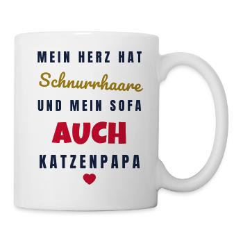 Katzenpapa Mein Herz hat Schnurrhaare - Katze - Tasse - Weiß - Rechts