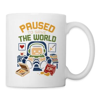 Paused to Save the World – Gamer Spruch - Tasse - Weiß - Rechts