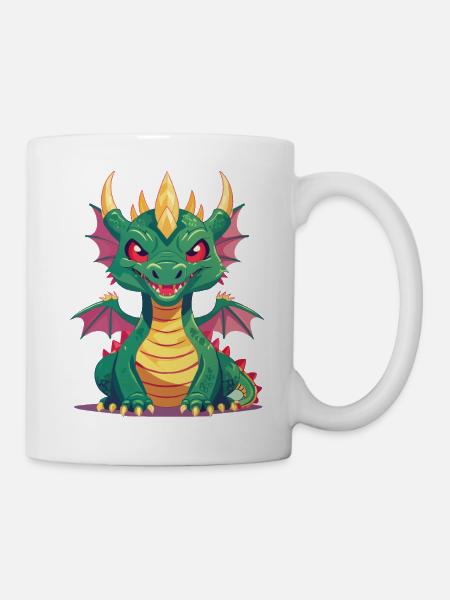 Grimmiger kleiner Drache Feuer Vektor Design - Tasse - Weiß