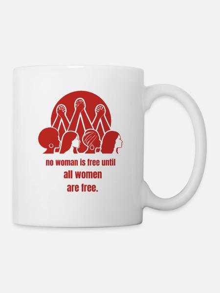 No Woman Is Free - Solidarity Line Art - Tasse - Weiß