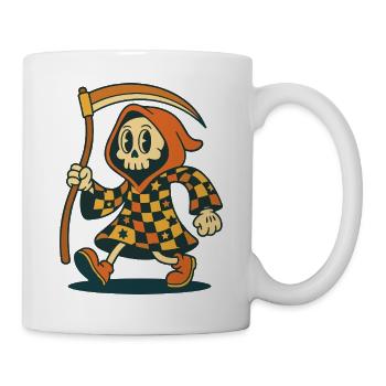 Retro-Sensenmann mit Sense und kariertem Gewand - Tasse - Weiß - Rechts