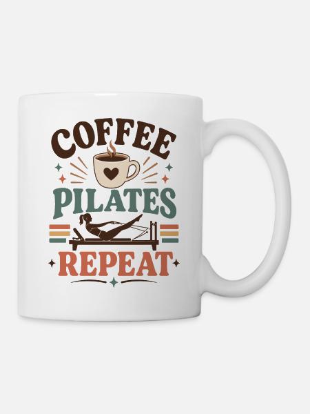 Meditation Pilates COFFEE-PILATES-REPEAT Yoga - Tasse - Weiß