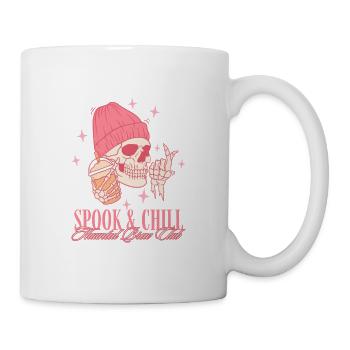 Spook & Chill – Rosa Skelett mit Kaffee - Tasse - Weiß - Rechts