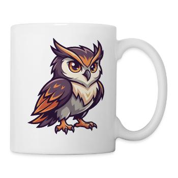 Süße Cartoon-Eule mit großen Augen und orangefarbenen Akzenten - Tasse - Weiß - Rechts