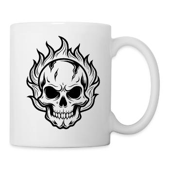 Flammender Schädel - Tasse - Weiß - Rechts
