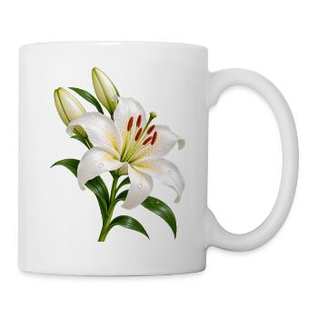 Weiße Lilienblüte mit Tau - Tasse - Weiß - Rechts