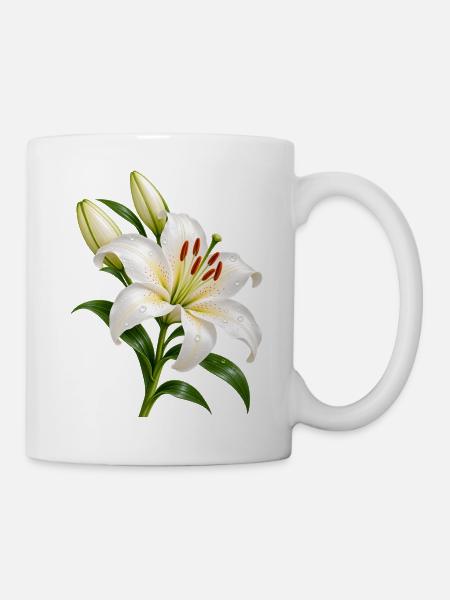 Weiße Lilienblüte mit Tau - Tasse - Weiß