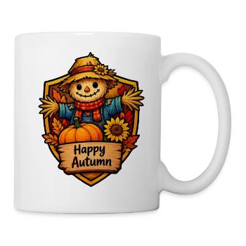 Fröhlicher Herbst Scheuchbild mit Kürbis - Tasse - Weiß - Rechts