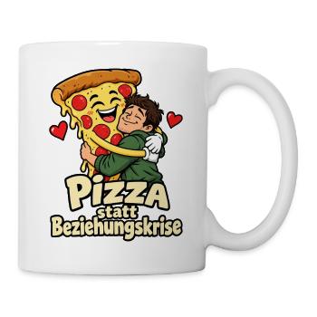 Pizza statt Beziehungskrise – Lustiger Comic - Tasse - Weiß - Rechts
