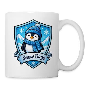 Schnee-Pinguin im Schild - Tasse - Weiß - Rechts