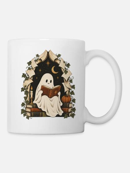 Geisterhafte Bibliotheksnacht - Tasse - Weiß