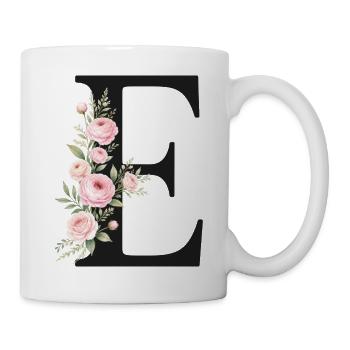 E Buchstabe Monogram Floral - Tasse - Weiß - Rechts