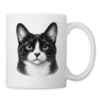 Schwarzweiß Katzenporträt - Tasse - Weiß - Rechts