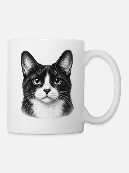 Schwarzweiß Katzenporträt - Tasse - Weiß