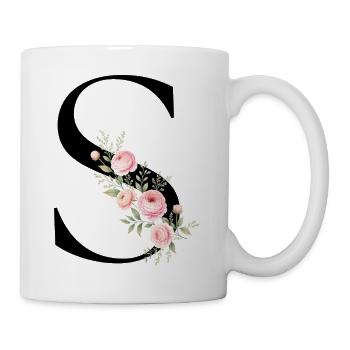 S Buchstabe Monogram Floral - Tasse - Weiß - Rechts