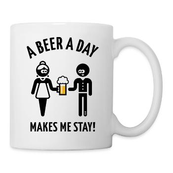 A Beer A Day Makes Me Stay! (Bier Biertrinker 2C) - Tasse - Weiß - Rechts