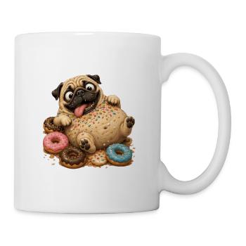 Süßer Pug mit bunten Donuts - Tasse - Weiß - Rechts