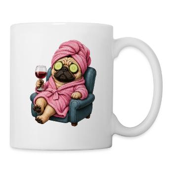Spa-Pug im Pinken Bademantel - Tasse - Weiß - Rechts